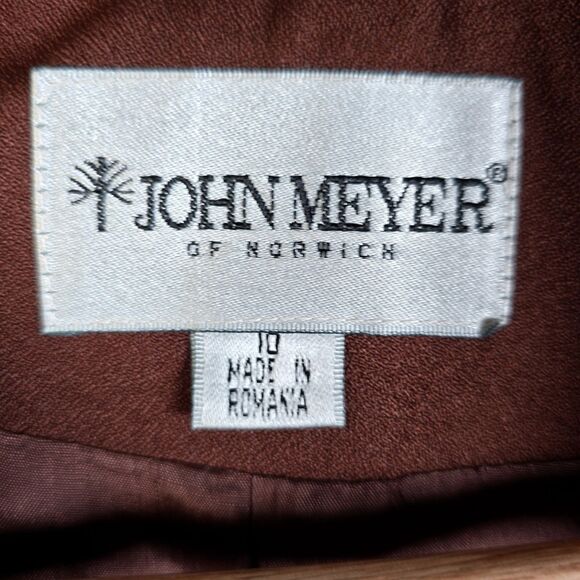 John Meyer Blazer 10 Brown Curved Hem Textured Trim Statement Collar Lined - Picture 3 of 16